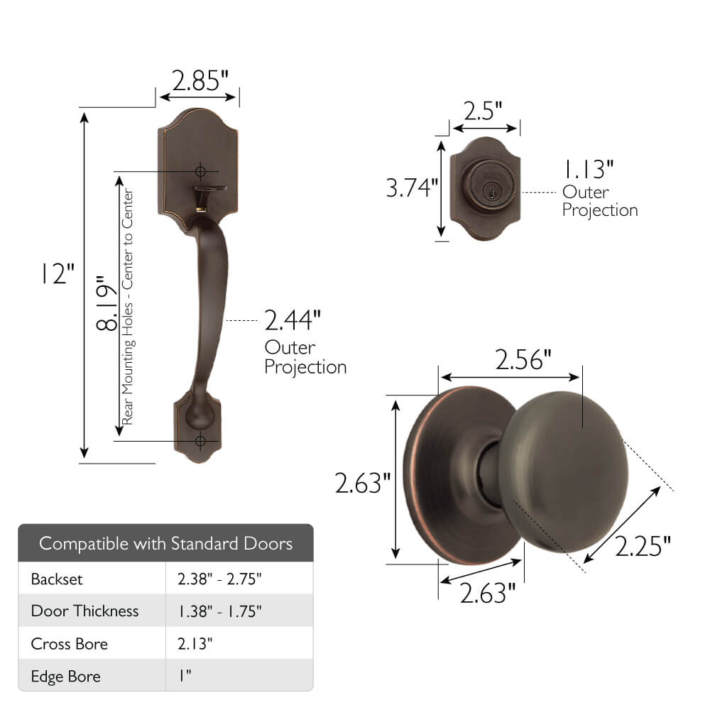 Sussex Entry Handle Set Single Cylindar Deadbolt Bronze ǀ Hardware
