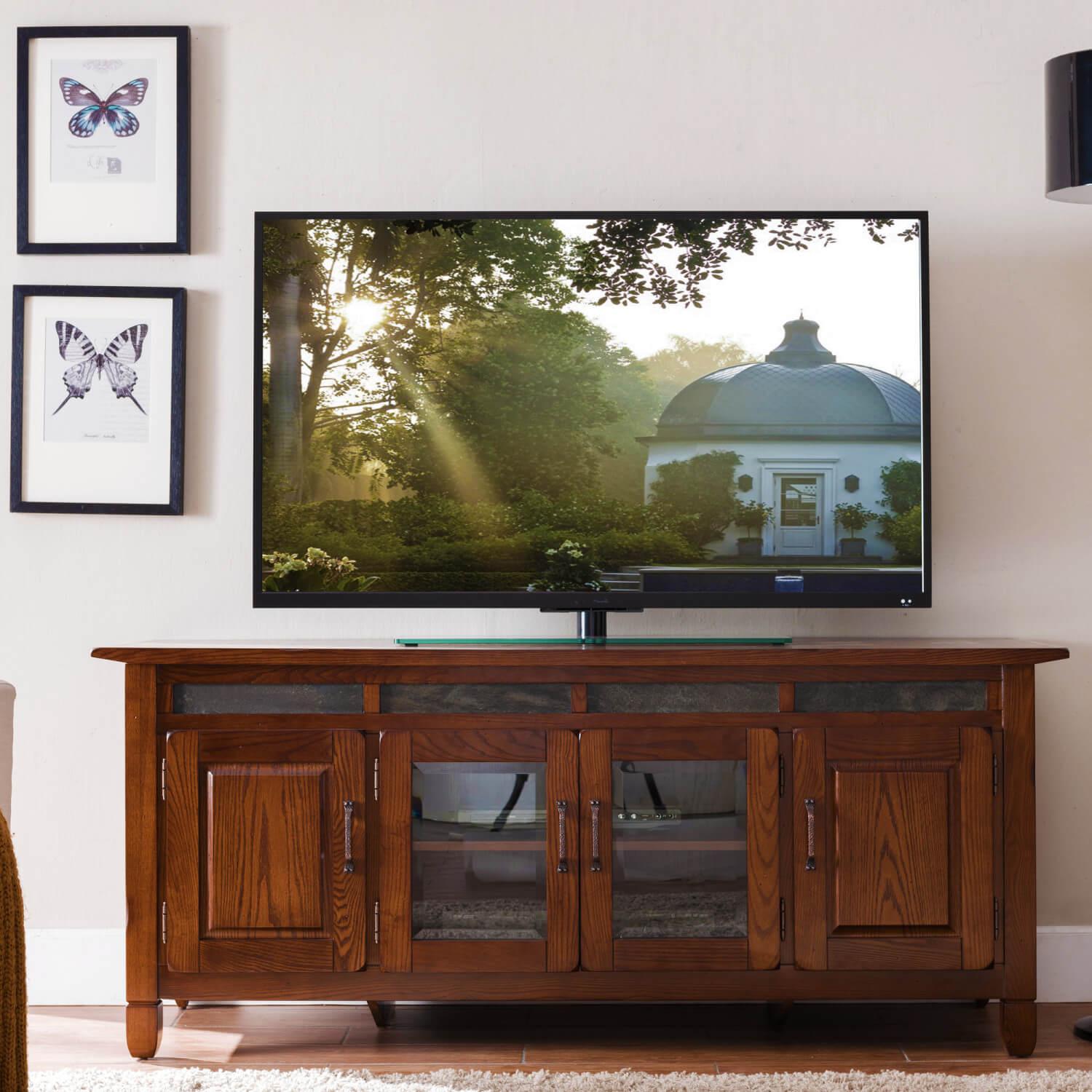Leick Home TV Console with Slate Tiles Brown 60
