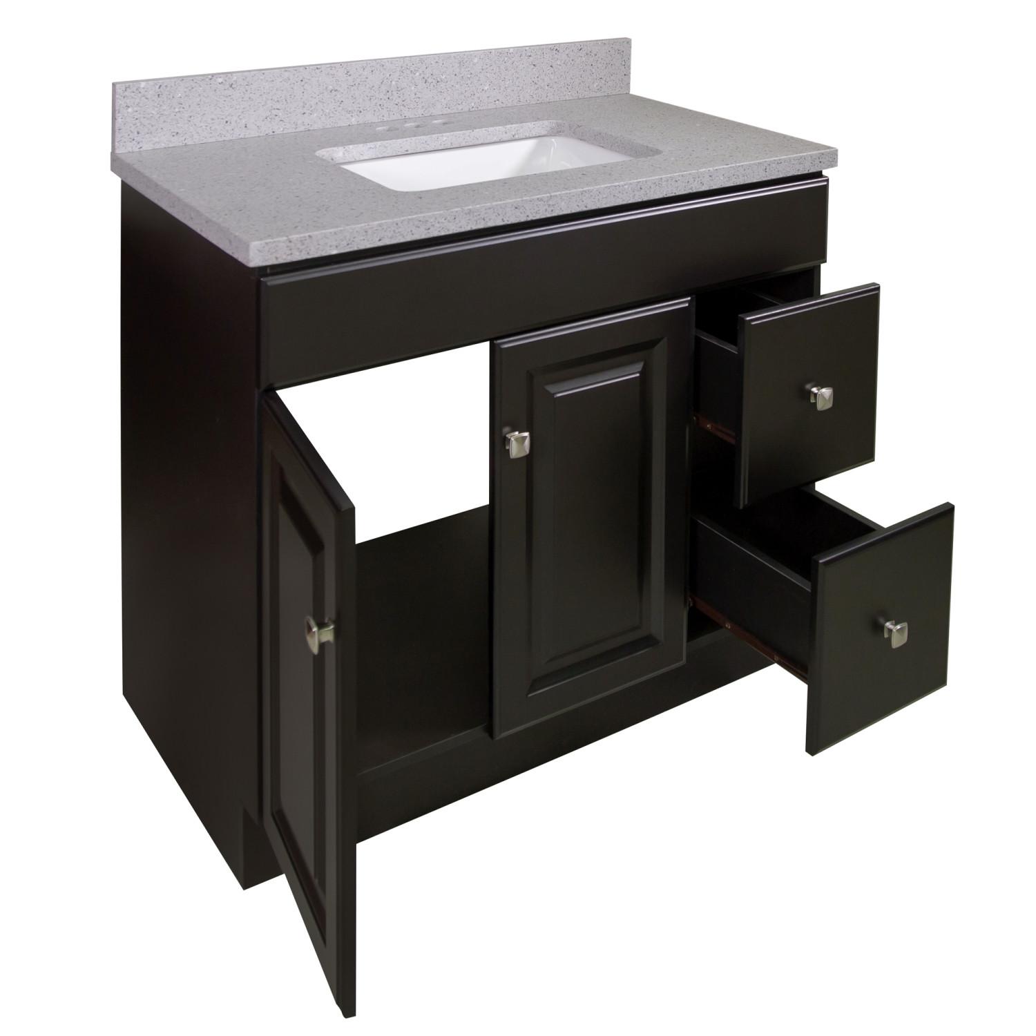 Vanity Combo Wyndham RTA Base Espresso Quartz Flint 37 Inch ǀ Bath ǀ