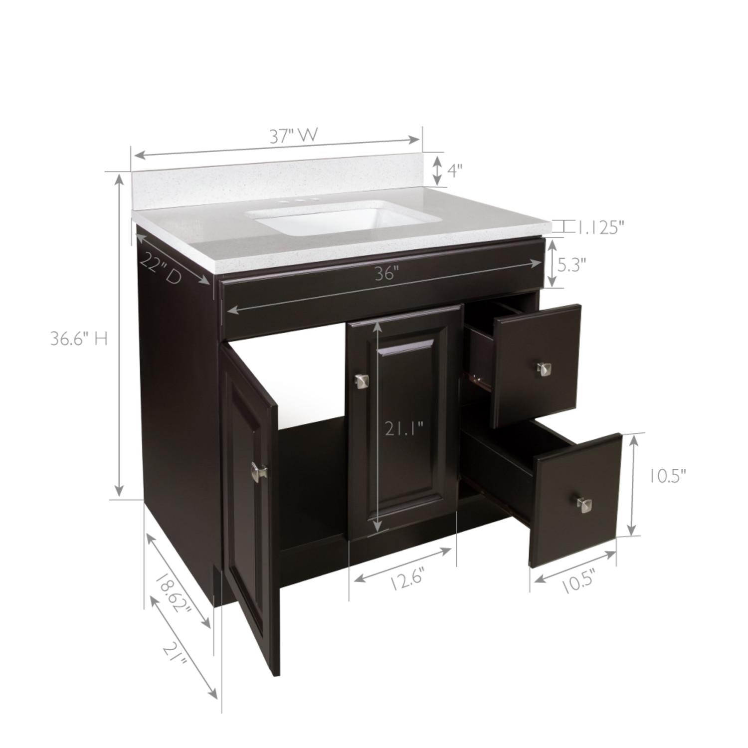 Vanity Combo Wyndham RTA Base Espresso Quartz Snowdrift 37 Inch ǀ Bath