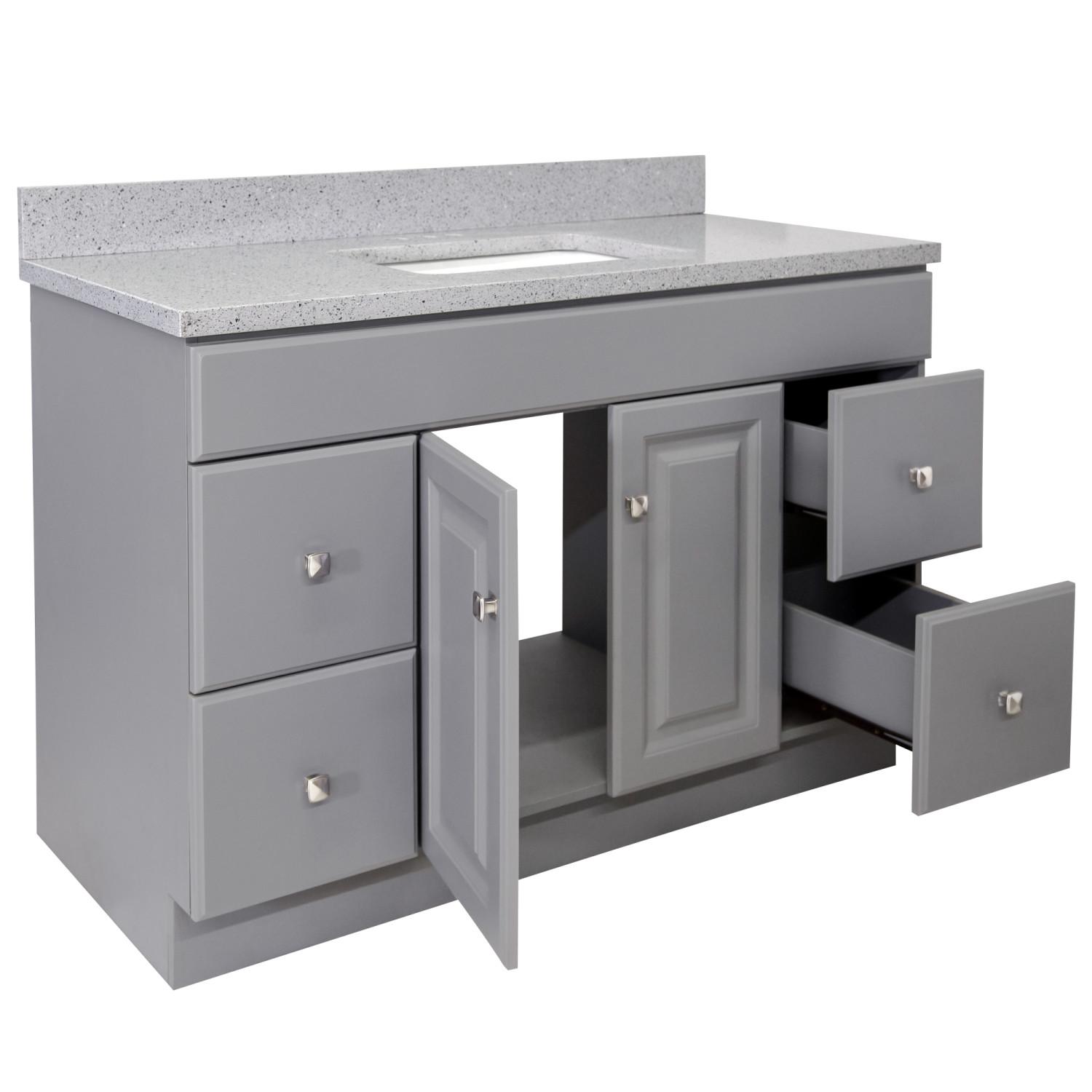 Vanity Combo Wyndham RTA Base Gray Quartz Flint 49 Inch ǀ Bath ǀ Today