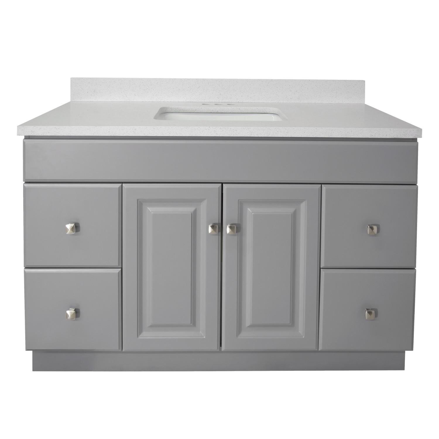 Vanity Combo Wyndham RTA Base Gray Quartz Snowdrift 49 Inch ǀ Bath ǀ