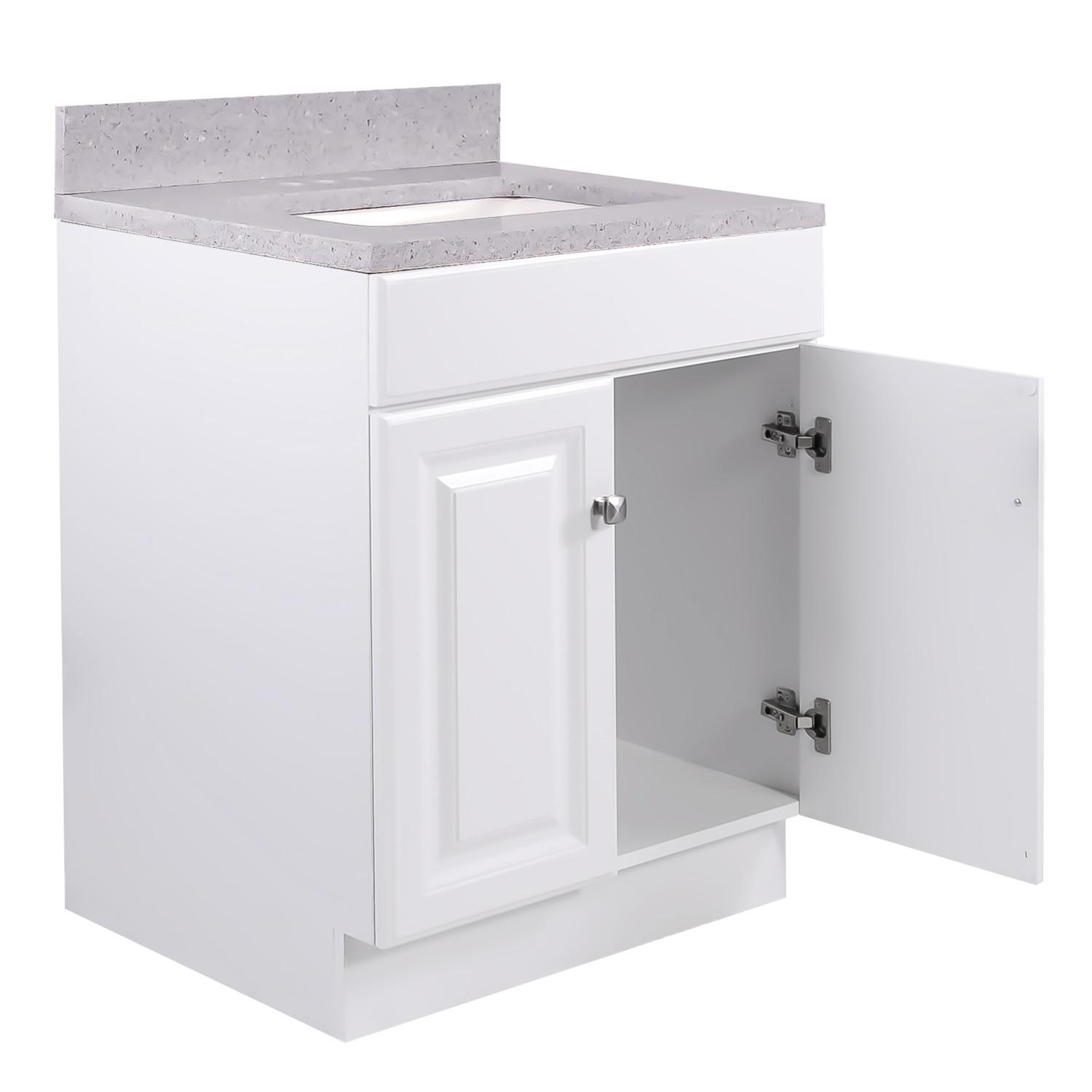 Vanity Combo Wyndham RTA Base White Quartz Flint 25 Inch ǀ Bath ǀ Today