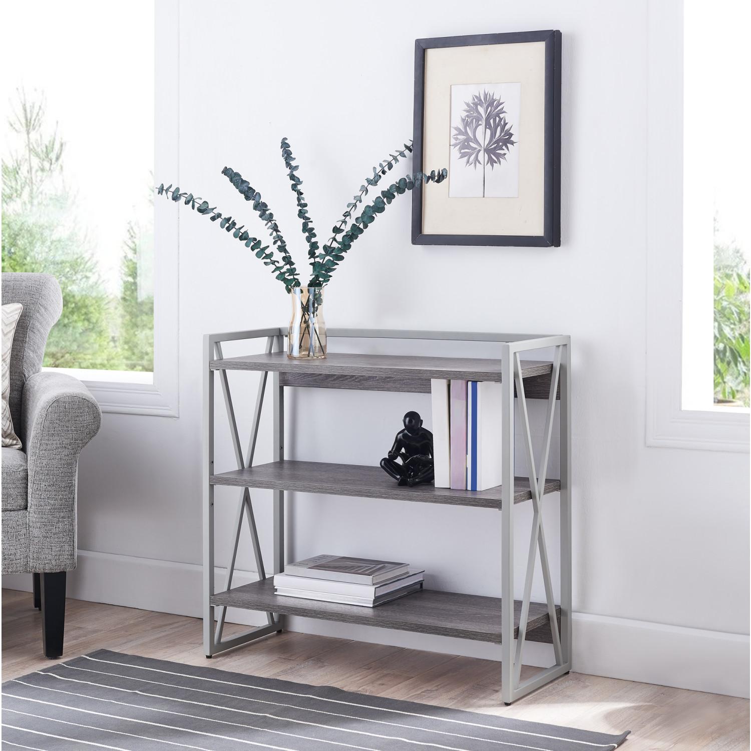 Leick Home X Bookshelf Weathered Wood Satin Nickel Furniture