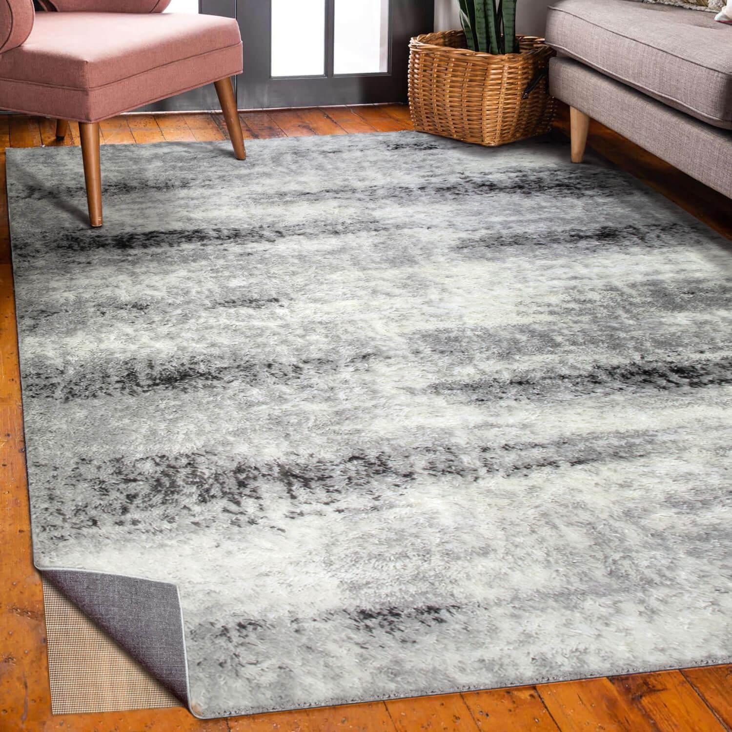 Leick Home Zielle Area Rug in Watercolor Gray with Rug Pad 5-Ft-3-In x 7-ft-7-in